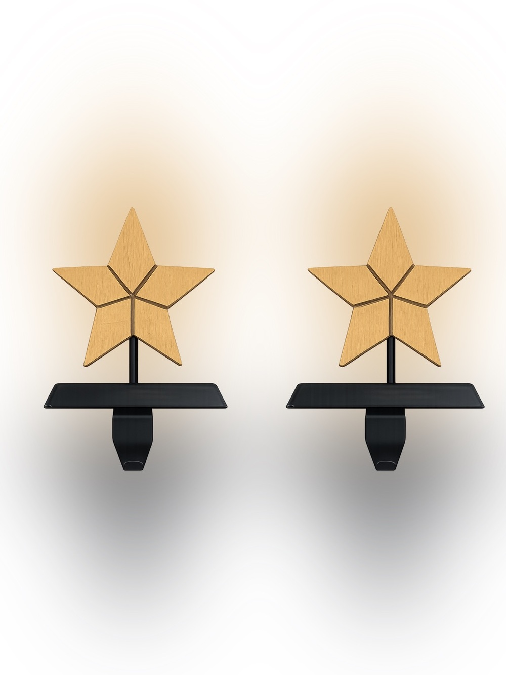 Set of Modern Farmhouse Wooden Star Stocking Holder Black Metal Christmas Decor